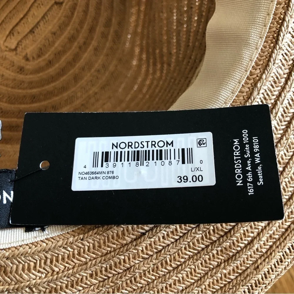 Nordstrom NWT Straw Sun Hat Dark Combo Size L-XL